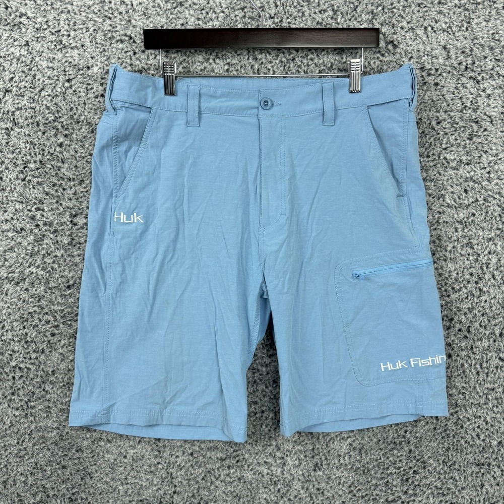 Huk Fishing Cargo Shorts Mens 2XL Blue Cotton Poly Spandex Stretch 10" Inseam